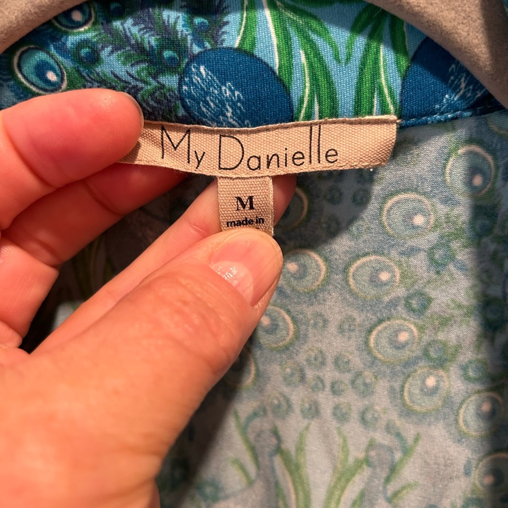 Vibrant Teal and Navy Women's peacock design Pajama Set - Picture 2 of 11